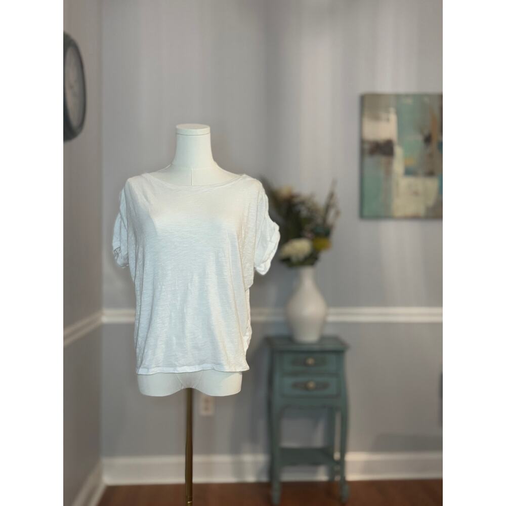 Express - METALLIC RUCHED SLEEVE BATEAU NECK TEE size S